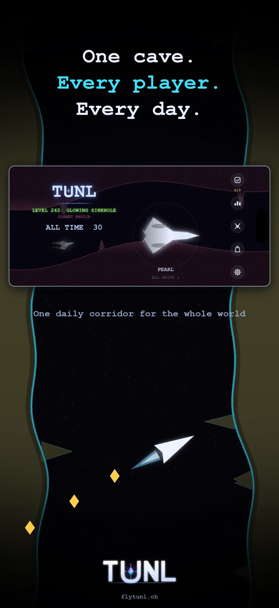 TUNL Titelbildschirm - eine Höhle, alle Spieler, jeden Tag