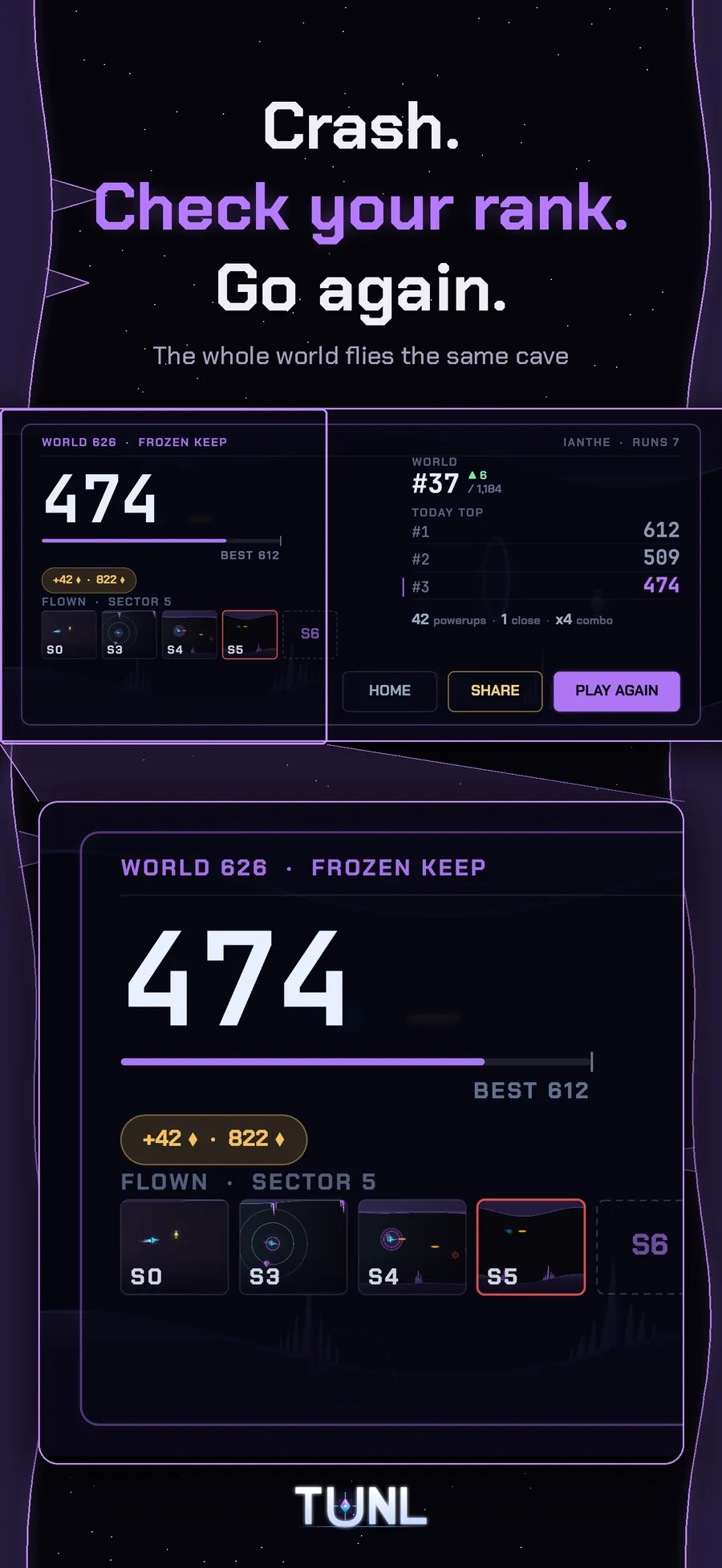 TUNL debriefing screen - check your rank, the whole world flies the same cave
