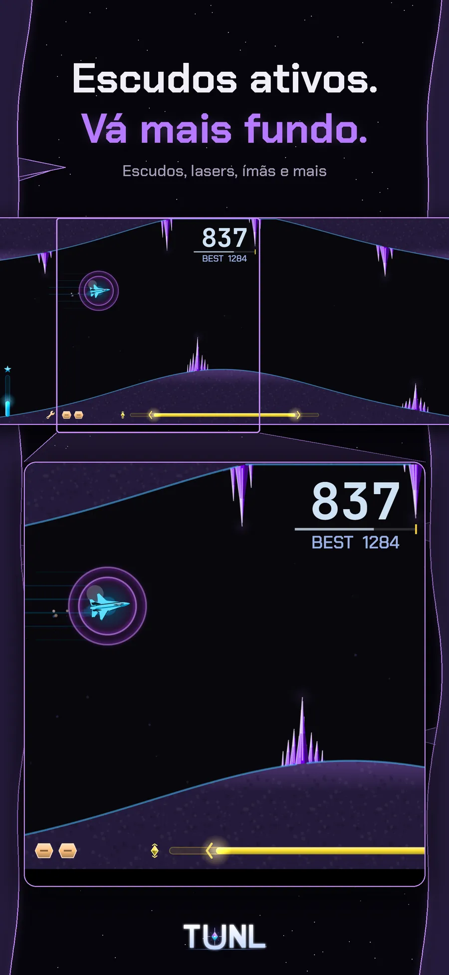 Power-ups do TUNL - escudos, lasers, ímãs e mais, cada vez mais fundo