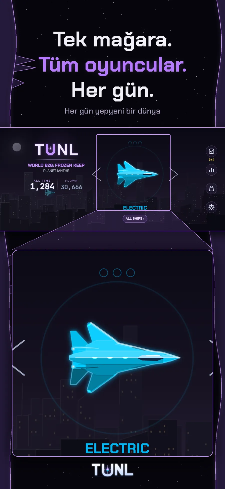 TUNL başlık ekranı - tek mağara, her oyuncu, her gün